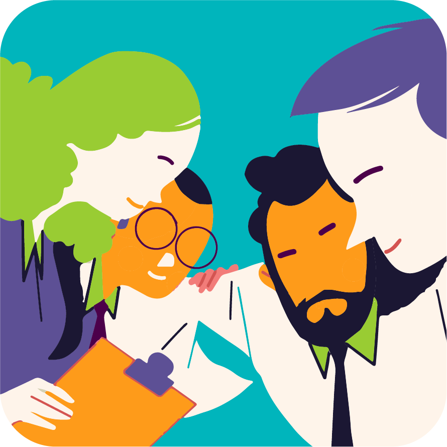 Equipo de personas reunidas, trabajando en conjunto.