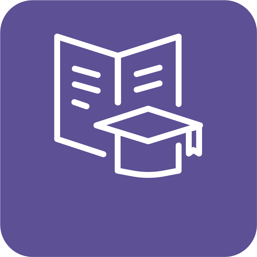 Icono de un libro abierto con un birrete de graduación.