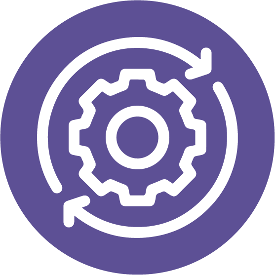 Ícono de engranaje con flechas de renovación, indicando actualización o configuración.
