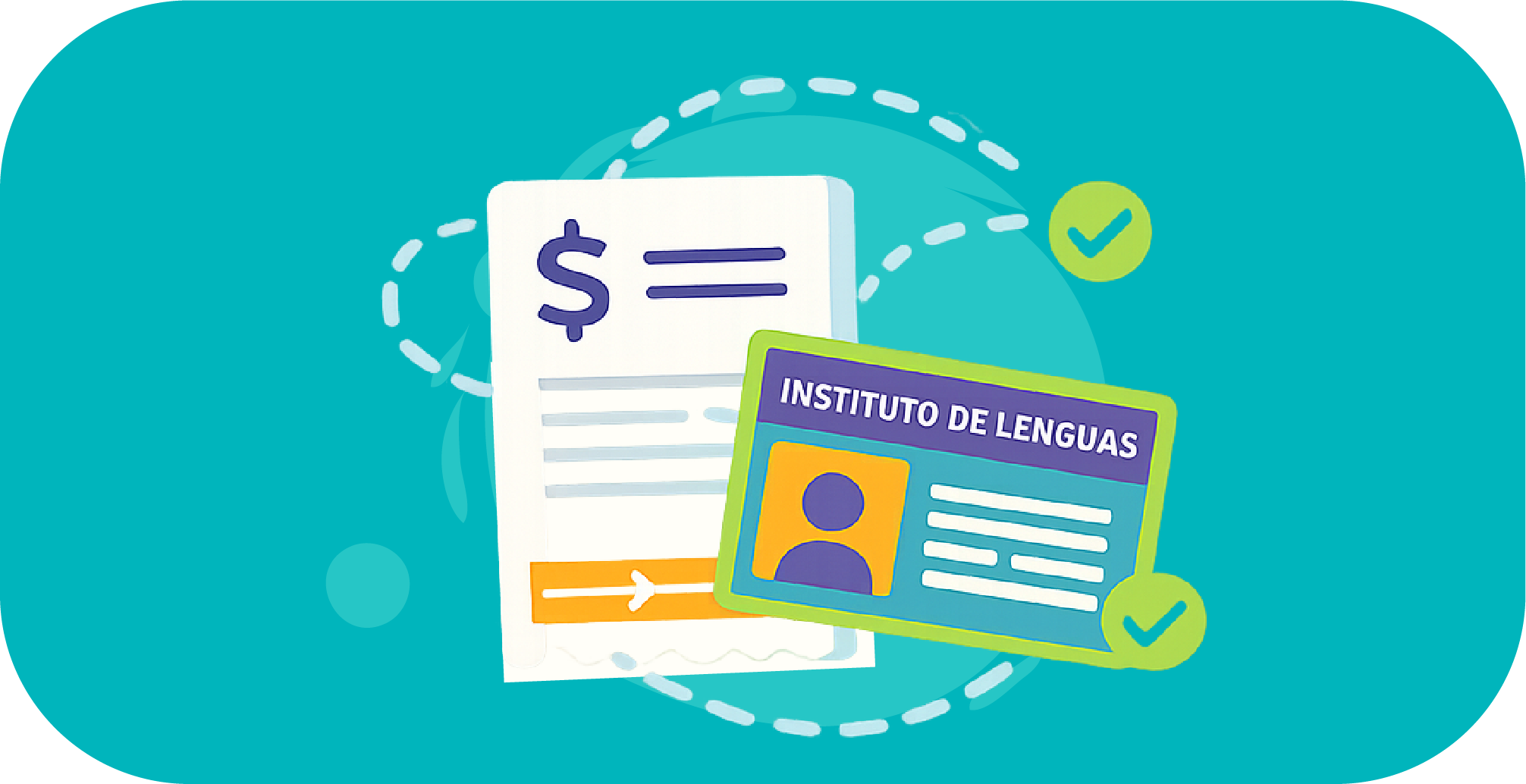 Ilustraci&oacute;n de recibo y carn&eacute; estudiantil que representan los servicios administrativos.